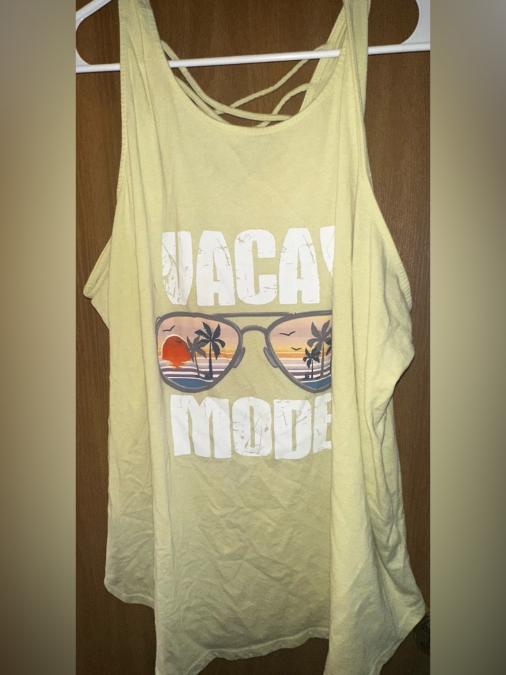 SOLD - Maurices Pale Yellow 'Vacay Mode' Graphic Tank
